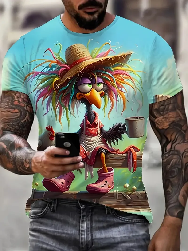 Funny Men's T-shirt Cartoon Animal Print Pullover Summer Casual Short Sleeve T-shirt Fashion Outdoor Male Overszied Clothing image 5