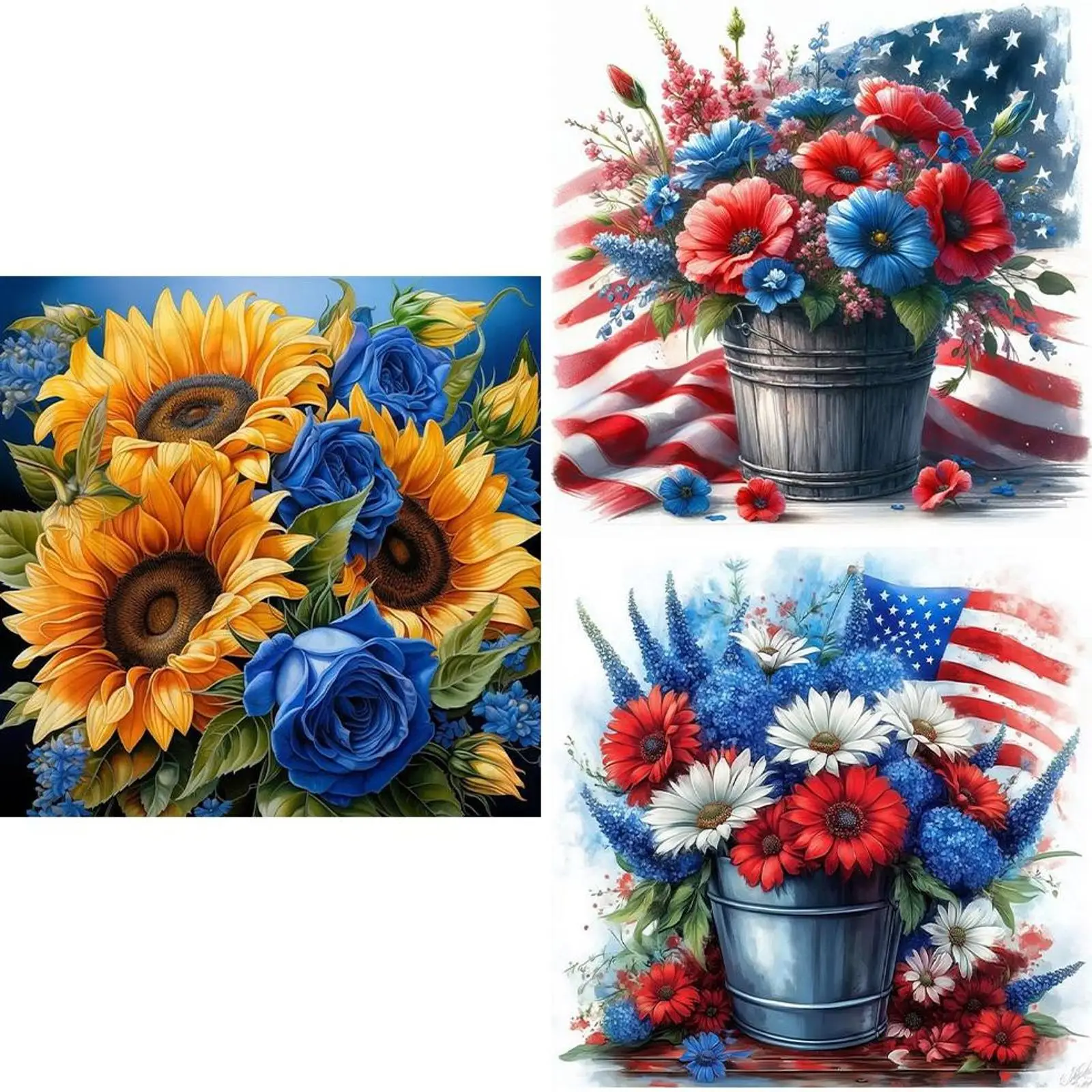 

Independence Day Flower 5D DIY Full Drill Round Diamond Painting Kit Home Decor