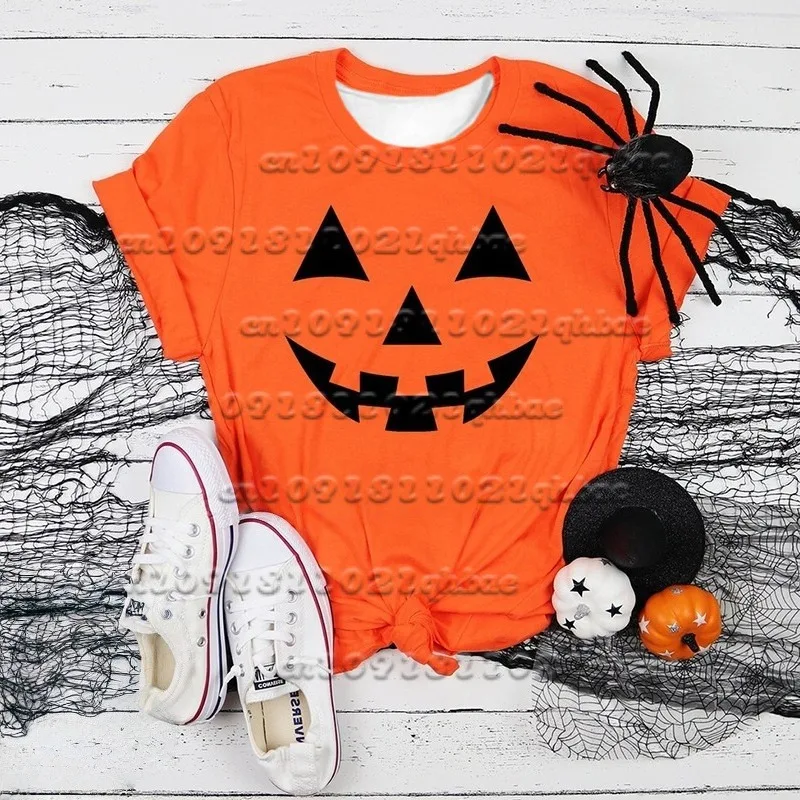 

2025 New Halloween Pumpkin Smiling Face 3D Printed Loose Casual Quick Drying Short Sleeved T-shirt