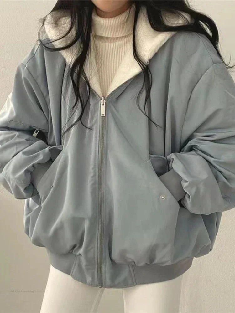 New Casual Zipper Hooded Cotton Jacket for Tops Thick Warm Fashionable Double-sided Cotton Jacket for Women's Clothing Winter