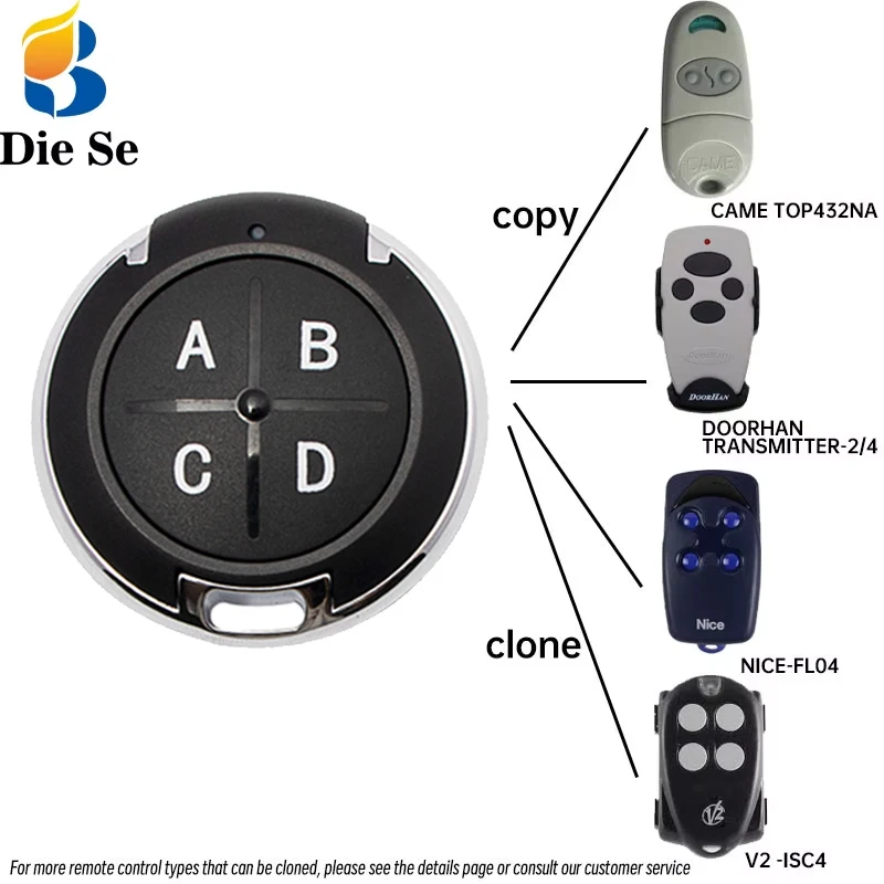 Diese RF Clone Remote Control 433Mhz 4 Button Copy Transmitter Fixed Learning Code for Gadget Gate Garage Door Doorhan Nice Came