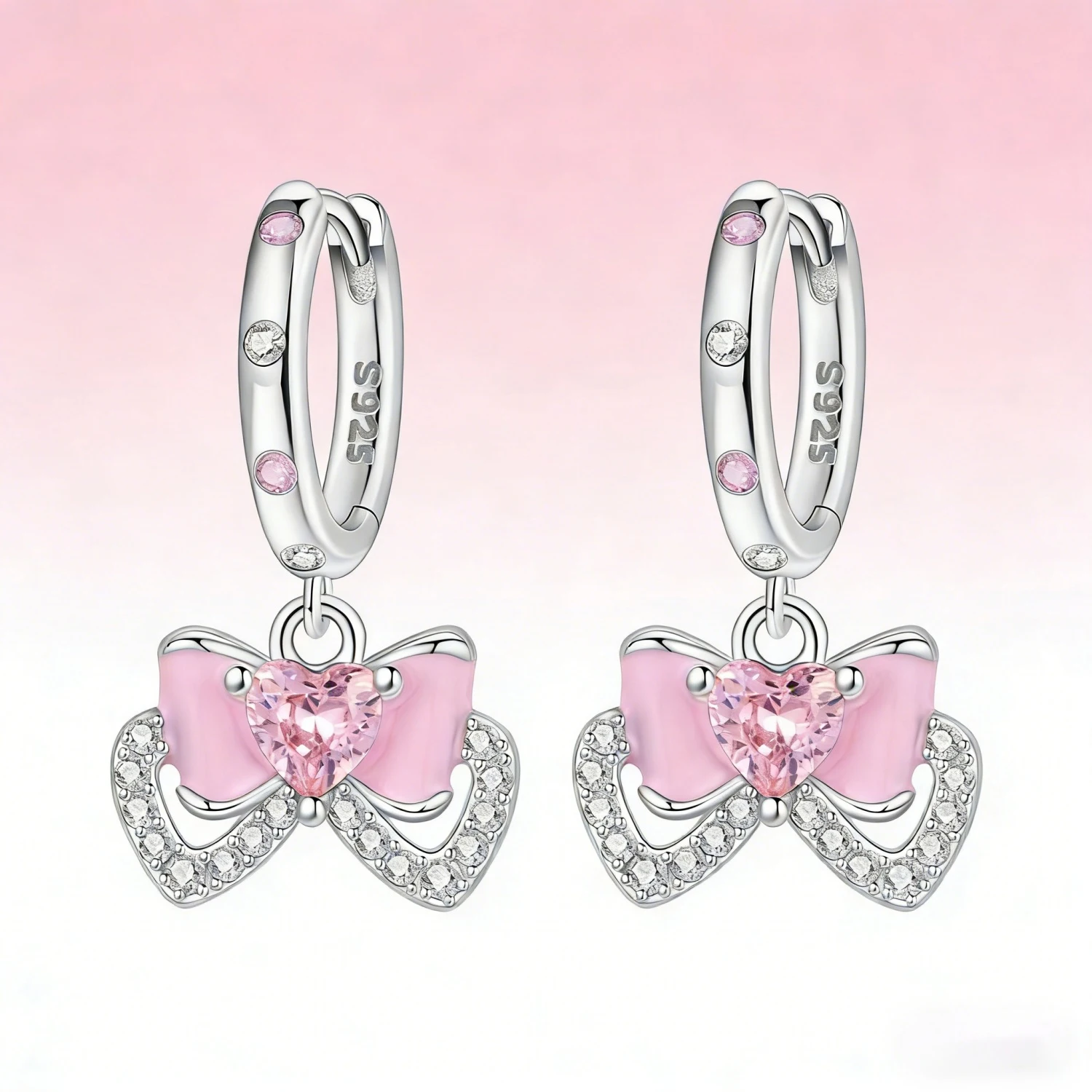 Ohrringe aus S925-Sterlingsilber, elegante rosa Schleifenohrringe, geeignet für Frauen, tägliches Tragen, Geburtstagsgeschenk, edler Schmuck, Geschenke für Frauen