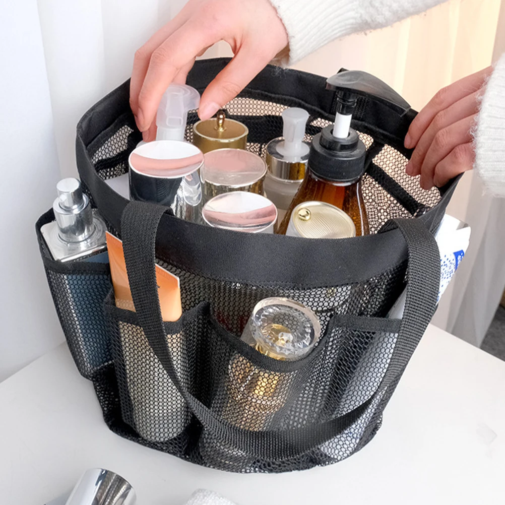 Women's Mesh Beach Bag Large Capacity Travel Tote for Cosmetics Swimwear Sunscreen Outdoor Makeup Storage Lightweight Handheld