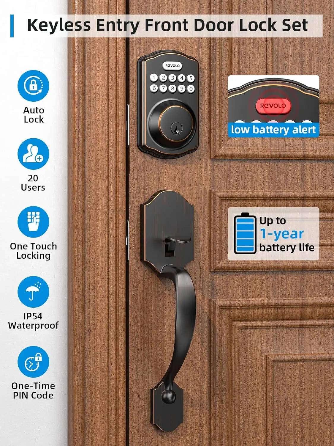 

Electronic Keypad Deadbolt, Keyless Entry Door , Keyed Entry, Auto , Smart Lock with Handle, Front Handle Sets,