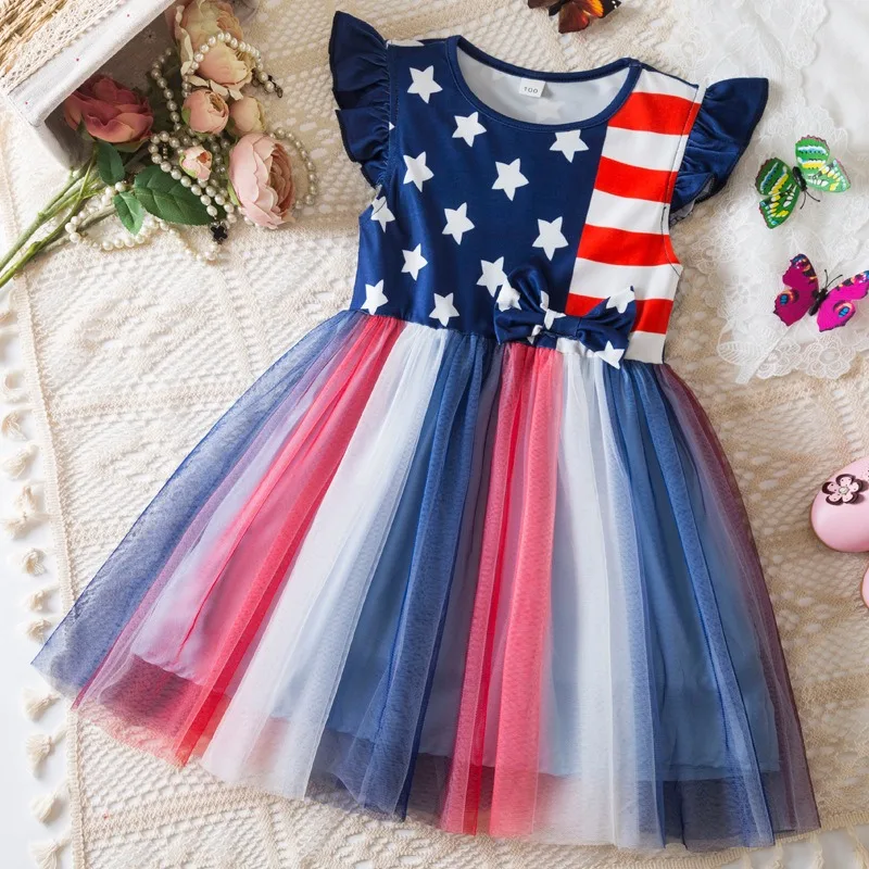 

Girls Dress Yarn skirt 2025 New Kids Clothes Summer Short sleeve Princess Dresses Party Baby Dresses for Children Fashion 1-5Y