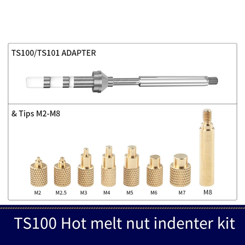 Dado con inserto termico Punta in ferro TS100 Inserto con punta per saldatore Testa con filettatura interna M2-M8 Inserto per dado con inserto a caldo in ottone