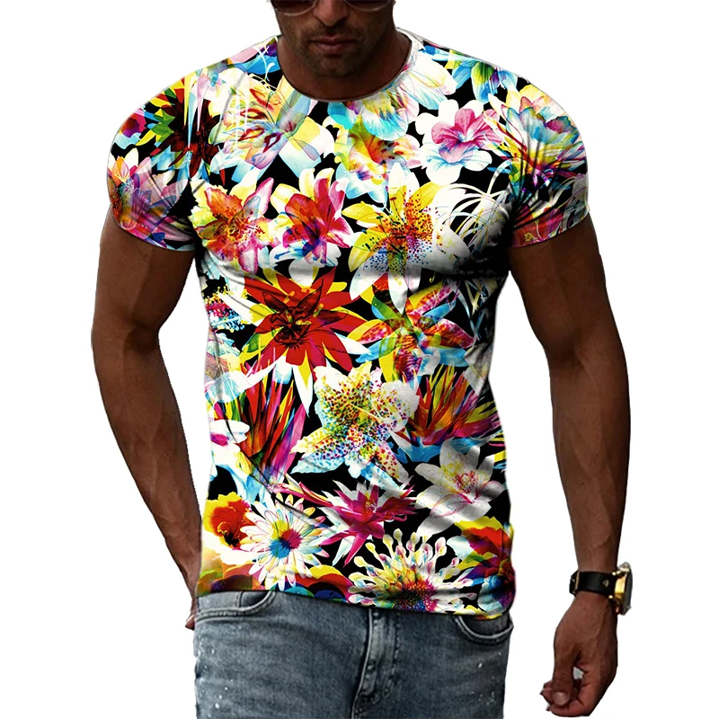 Summer New Ethnic Style original men\'s shirts Fashion Unisex Casual Printed Tees Personality Oversized O-neck Short Sleeve Tops