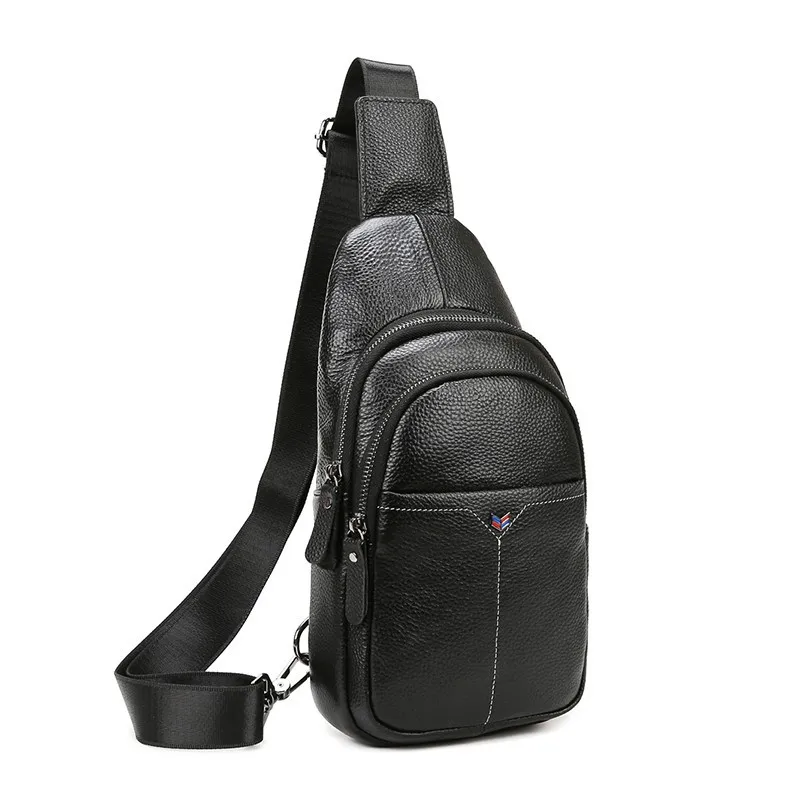 Real leather men's zipper backpack with large capacity, water-resistant and multiple pockets, crossbody bag