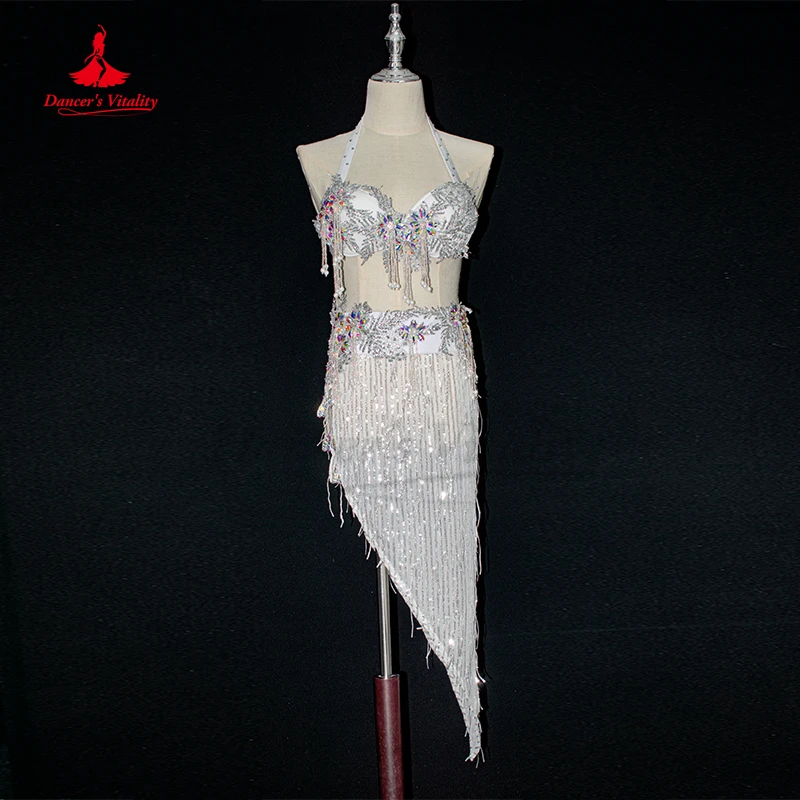 Belly Dance Suit Shiny Tassel Diamond Bra Short Skirt Oriental Dancewear Set High-End Custom Adult Child Performance Clothing