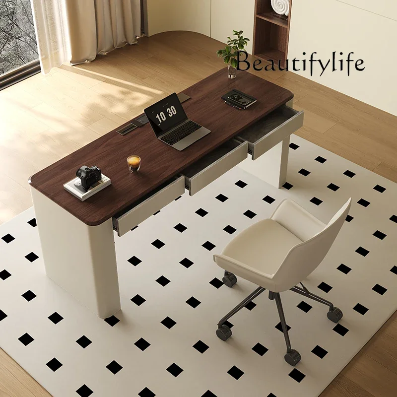 N49 Walnut solid wood desk Italian minimalist home bedroom study desk light luxury modern advanced inductor computer desk