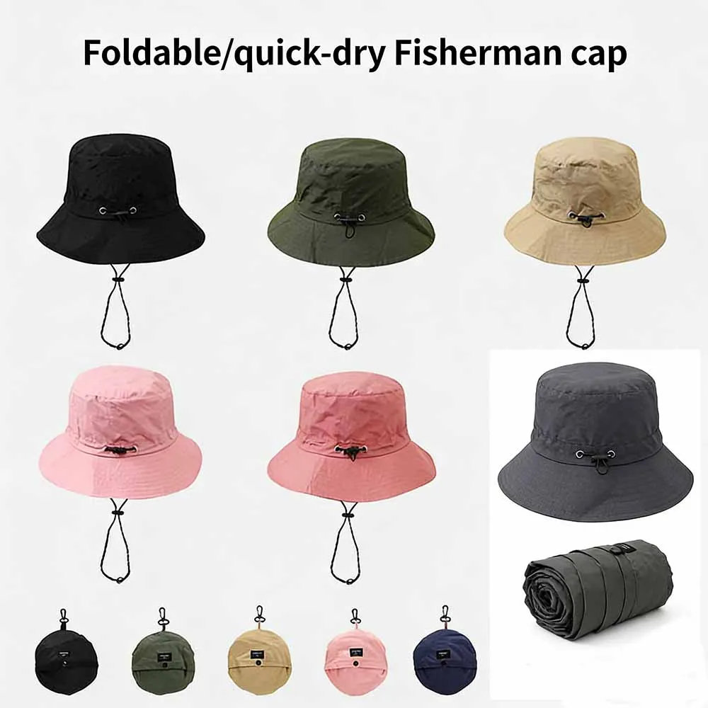 Outdoor Waterproof Sun Hat Men Women Portable Fishing Cap Quick Dry Protection Bucket Hat Travel Hiking Camping Storage Bag
