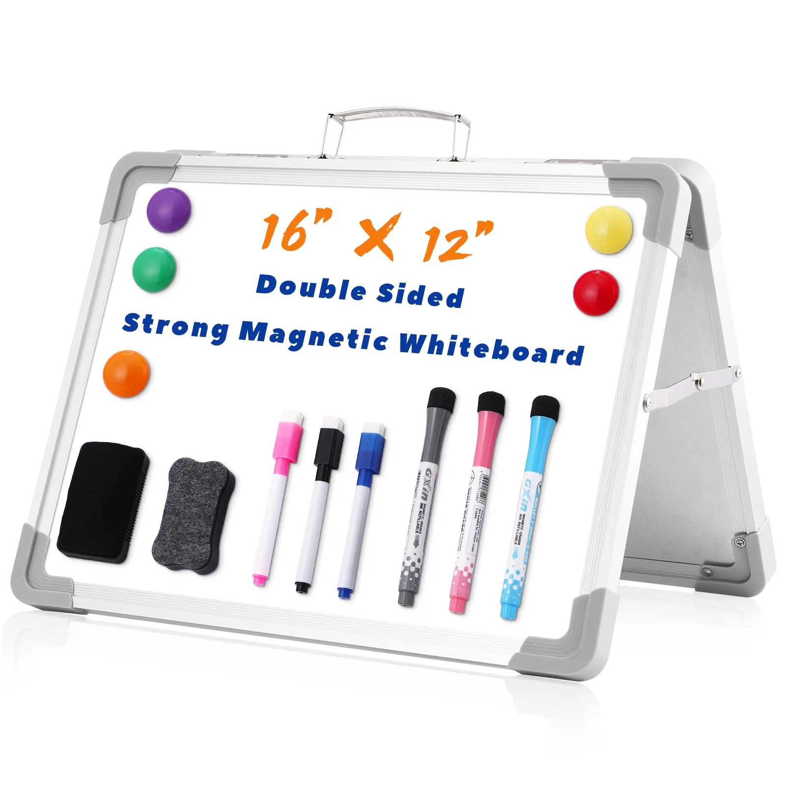 Small Dry Erase Board for Kids Double Side Whiteboard with Handle Foldable Writing Magnetic Personal Planner Child Easel