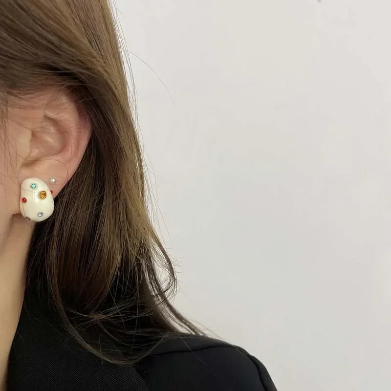 Fashion Cute Colorful Zircon Earrings for Women Exquisite White Oil Dripping Irregular Stud Earrings Party Jewelry Brincos Gift