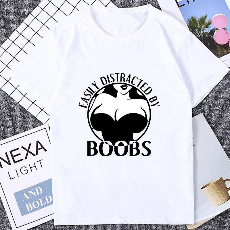 Easily Distracted By Boobs Printed Man Tops Hentai Anime T Shirt Harajuku Manga H Acg Otaku Tshirt Babe Waifu Unisex Clothing