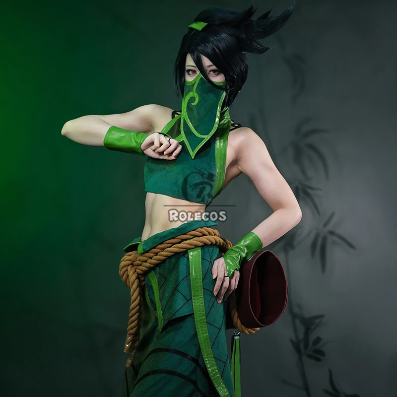 ROLECOS Game LOL Akali New Skin Cosplay Costume Akali Cosplay Costume Halloween Party Women Green Uniform Suit Outfit Fullset
