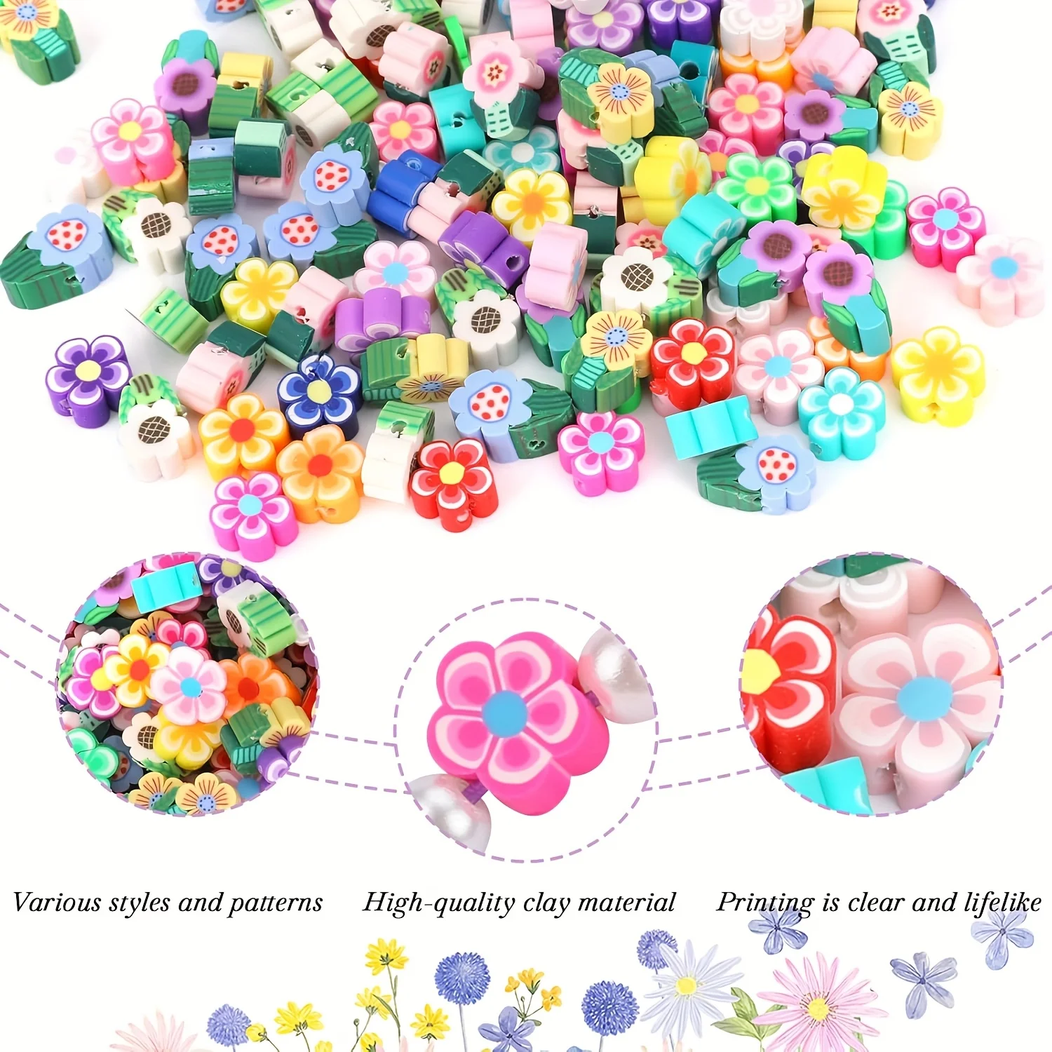 10mm Two Types of Flower Soft Ceramic Beads Mixed Together, Can Be Used as a Small Bracelet Gift for DIY Jewelry Making view 2