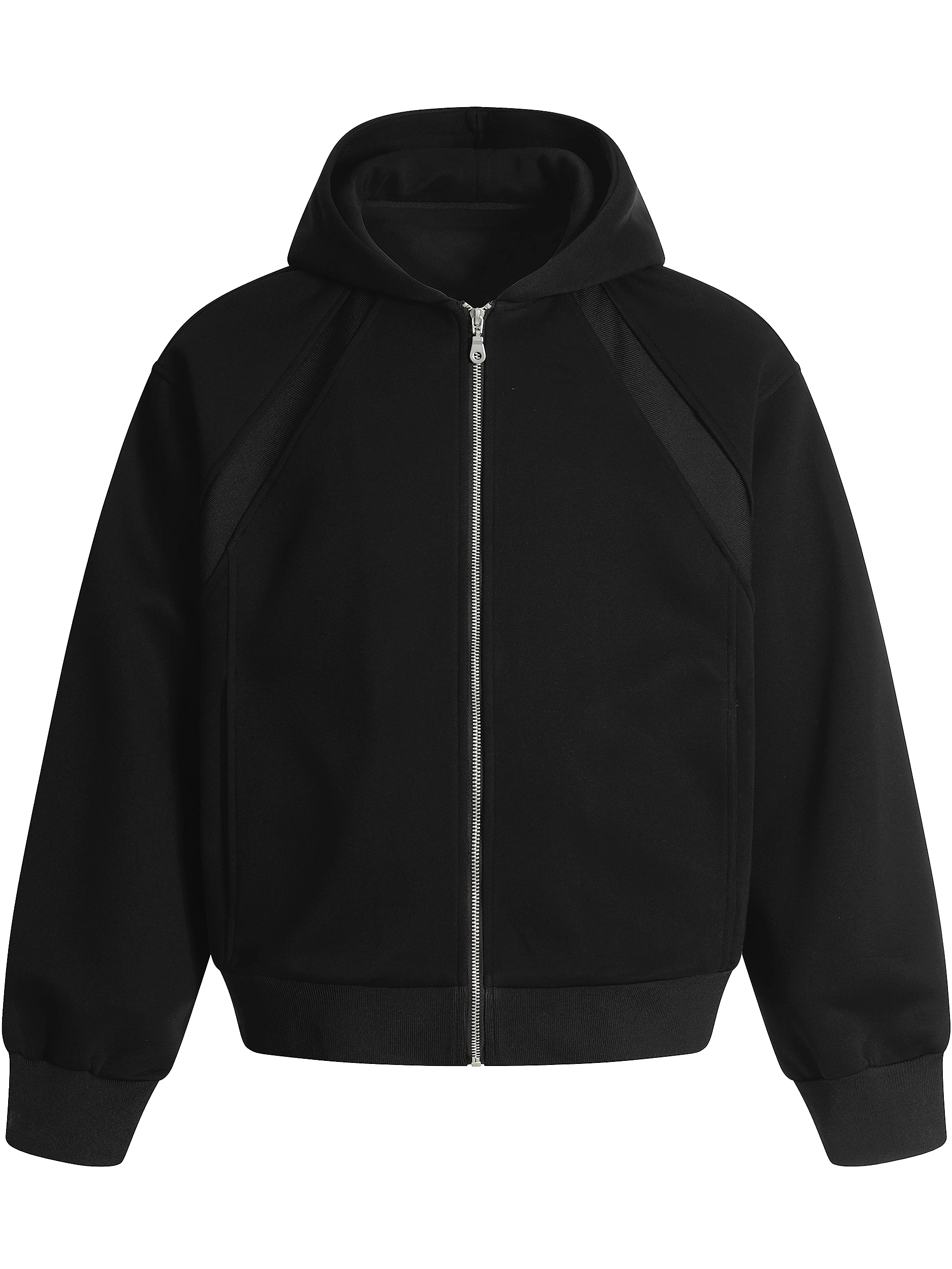 Black Zipper Short Cardigan Sweatshirt Men's Trendy Autumn Winter American Style Loose Cleanfit Hooded Jacket Casual Wear