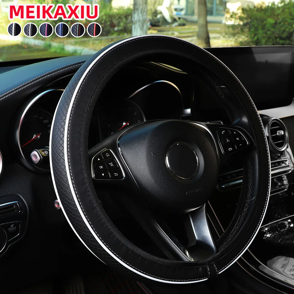 1PC Universal Fit Dicke PU Leder Auto Lenkrad Abdeckung Trim Streifen 14,5-15 Zoll Randlose Innen Dekoration zubehör – Detail 5