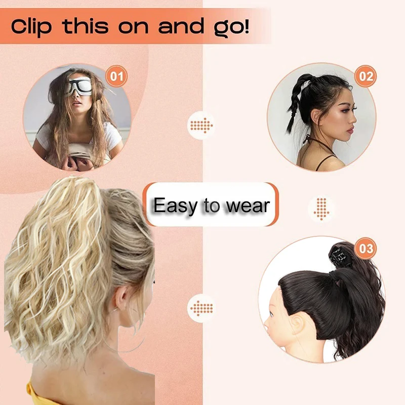 14Inch Synthetic Chic Water Wave Claw Clip Ponytail Hair Extension for Women Short Curly Claw Clip in Hairpiece