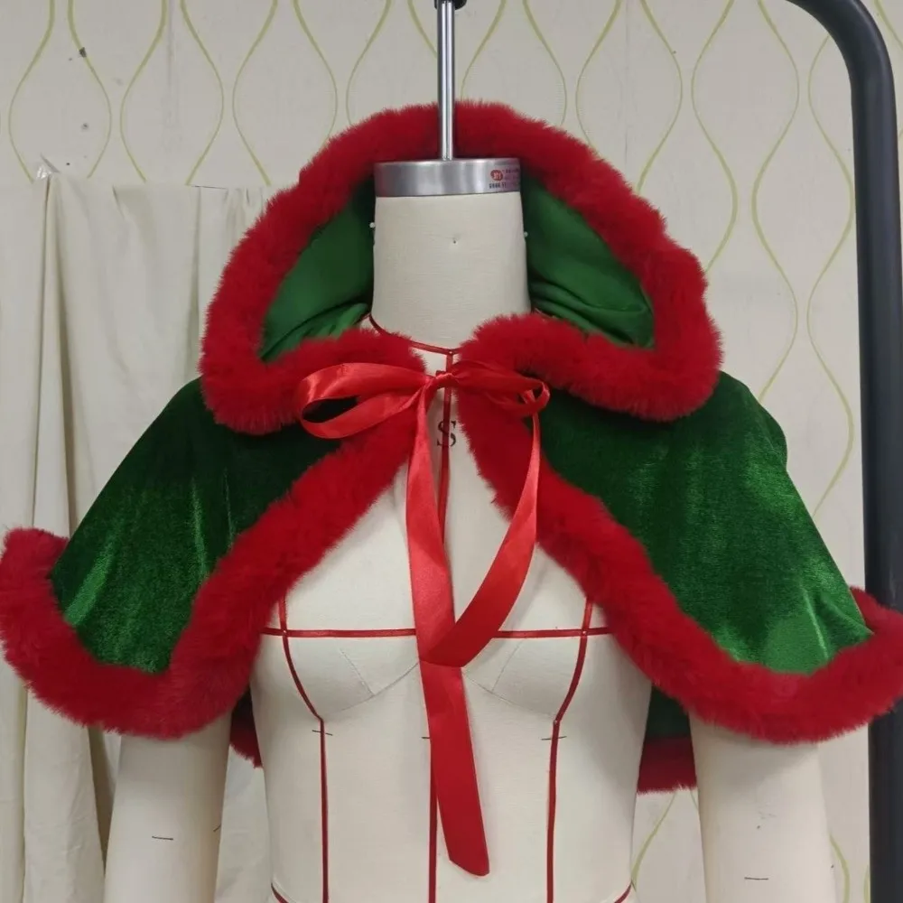 Fashion Polyester Christmas Hooded Cloak Plush Warm Xmas Cape Shawl Cosplay Costume Santa Claus Costume Party Costumes Dress