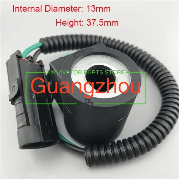 

Sunward SWE 50/60/70/80/90/150 Excavator Pilot Safety Lock Solenoid Valve Coil DC12V DC24V Internal Diameter 13mm, Height 37.5mm