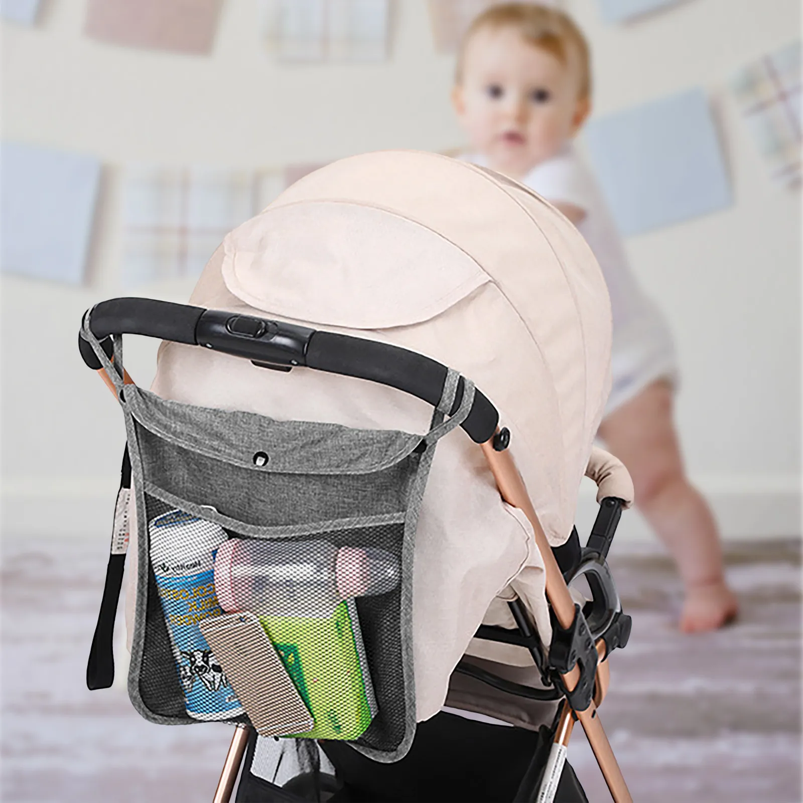 

Organizer Bag Universal Baby Stroller Hanging Mesh Storage For Diaper Snacks Towels Travel Portable Lightweight Stroller