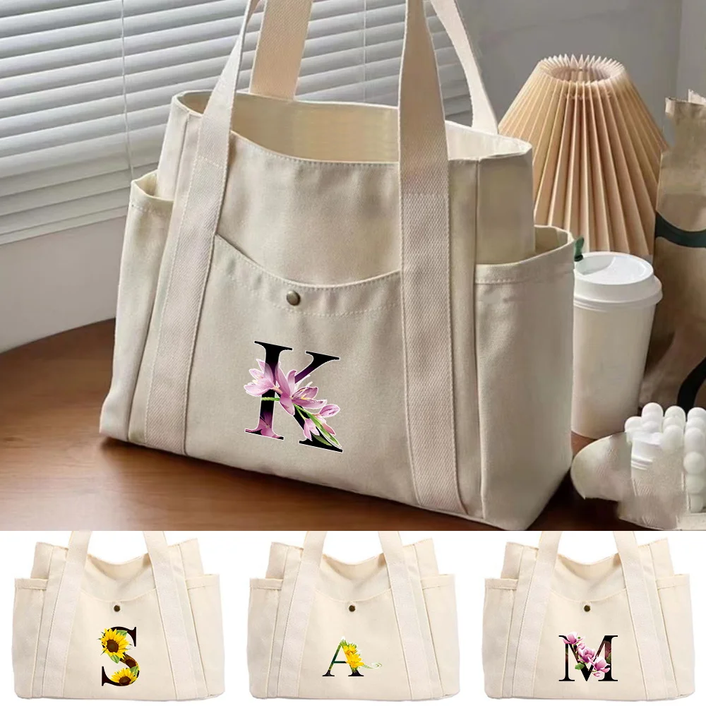 

Canvas Bag Foldable Shopping Pouch High-quality Commuter Bags Flower Color Series Multifunctional Large Capacity Storage Pack