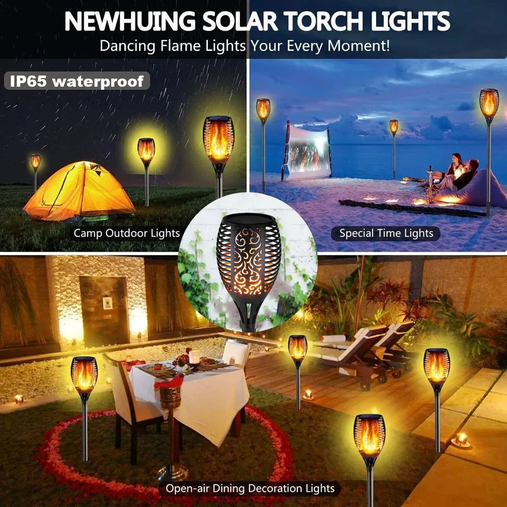 12/33/96 LED Solar Flame Light Simulation Ground Plug Light Outdoor Courtyard Garden Waterproof Decorative Landscape Light