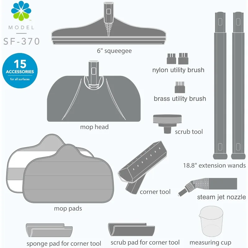 Steamfast SF-370 Canister Cleaner with 15 Accessories-All-Natural, Chemical-Free Pressurized Steam Cleaning, 64 inches, White