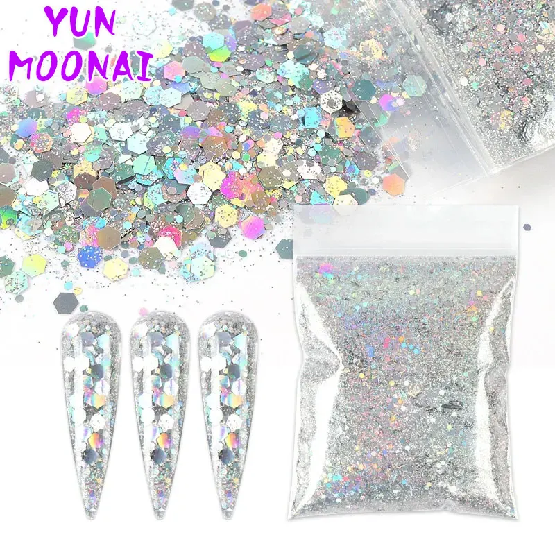 50g/Bag Holographic Chunky Glitter Craft Glitter Powder Mixed Chunky Fine Iridescent Nail Sequins for Nail ,Festival Decor