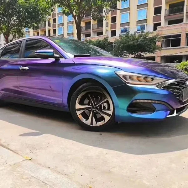 DIY High Gloss / Matte Purple to Gold Car Color Changing Diamond Metallic Car Wrap Chameleon Color Pearls Vinyl 5