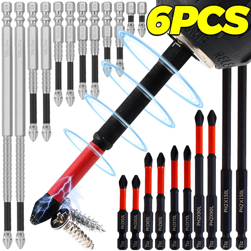 K5/Ts2 Impact Magnetic Screwdriver Bits Anti-Slip Cross Head Strong Magnetic Drill Bit Black Magnetic Electric Drill Screwdriver