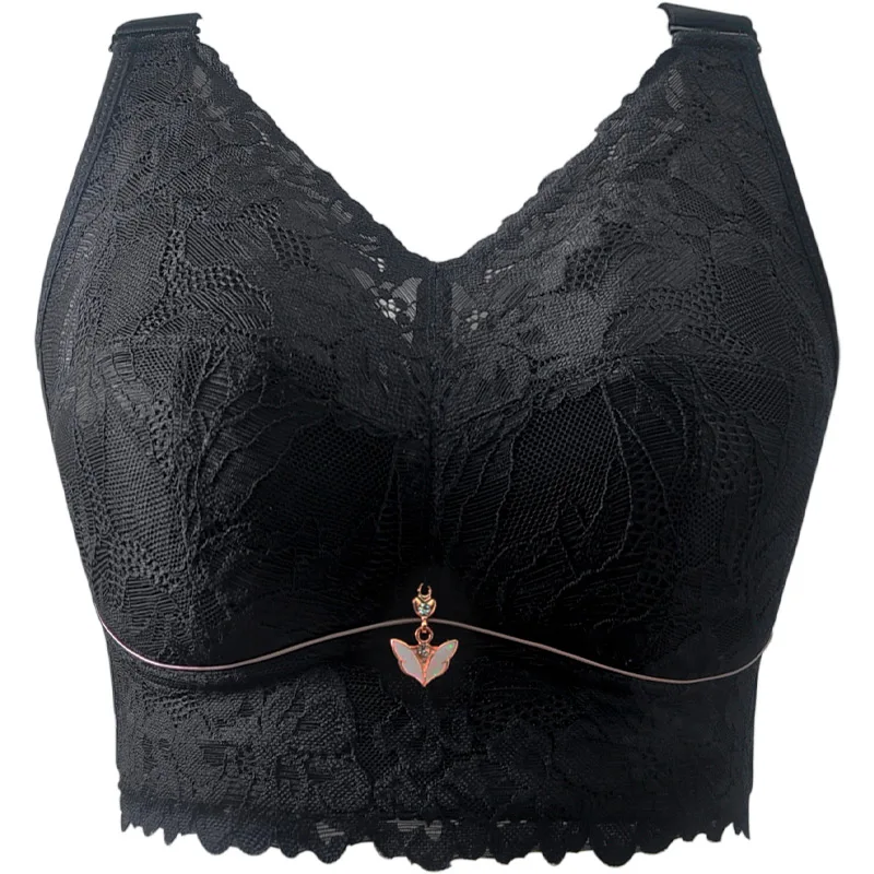 Underwear Female Thin Section Fat Girl Anti-sagging  Push Ups No Steel Ring Large Size Lace  Big Breasts Show Small Bra