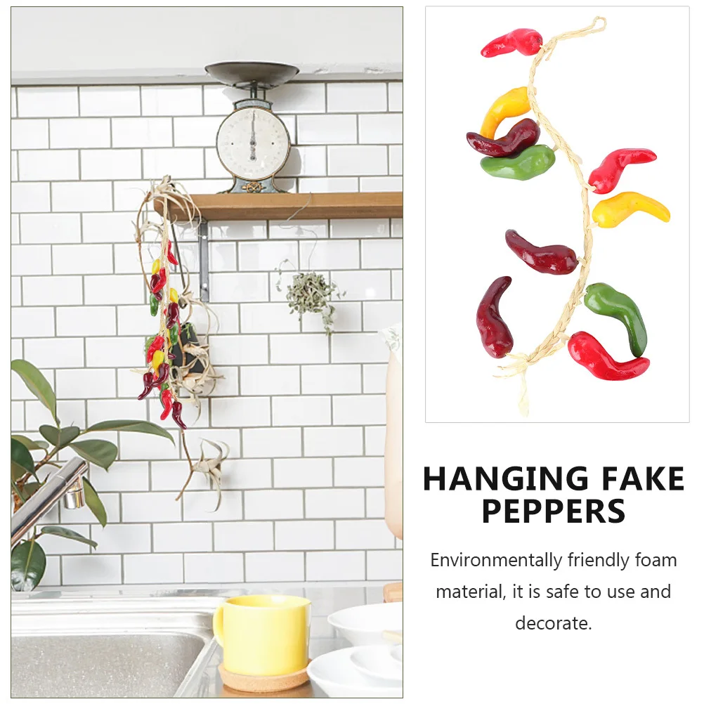 

1pc Fake Chili String Colored Pepper Pendant For Home Kitchen Decor Artificial Vegetable Hanging Ornaments Scene Layout Props