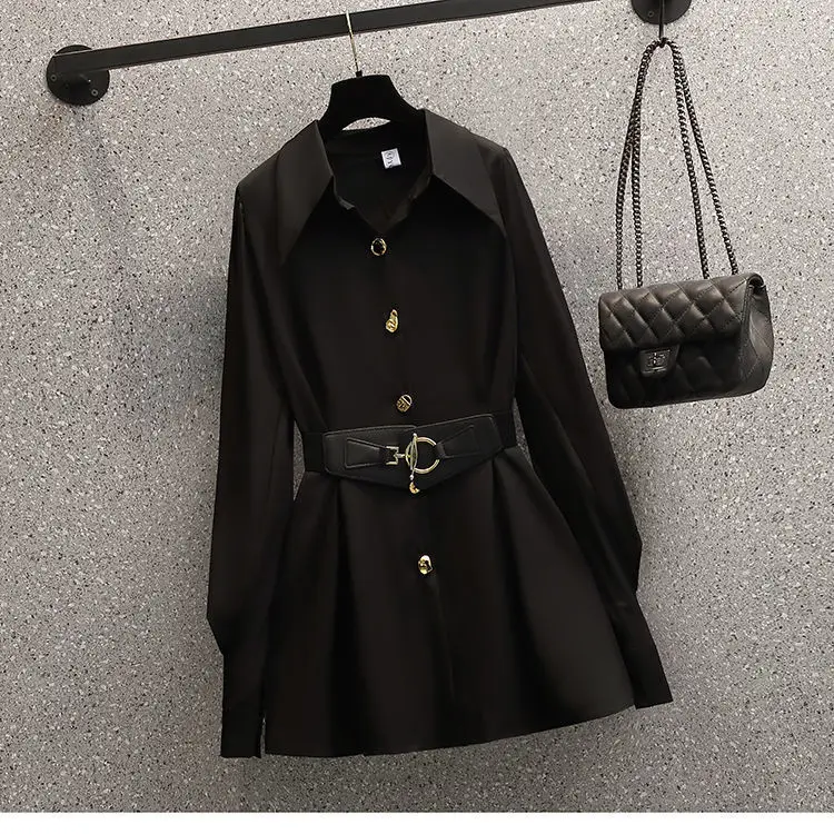 Korean Fashion Elegant Women's Pants Suit Casual Chiffon Shirt Personalized Waist Chain Trousers Two-piece Set Female Blazer