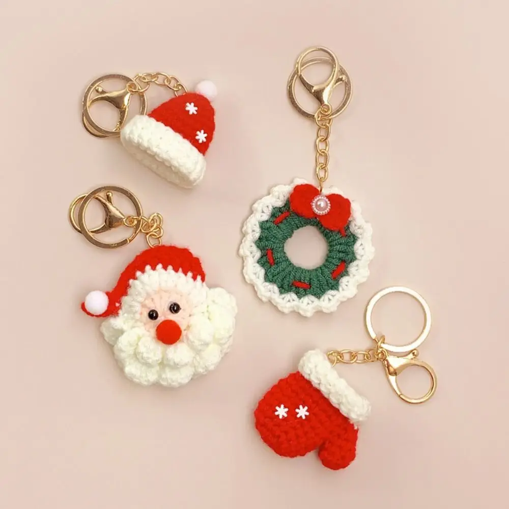 

Christmas Mini Knitted Hat Keychains Hand-woven Gloves Christmas Hat Pendant Knitted Pendant Christmas Gloves Keyrings New Year