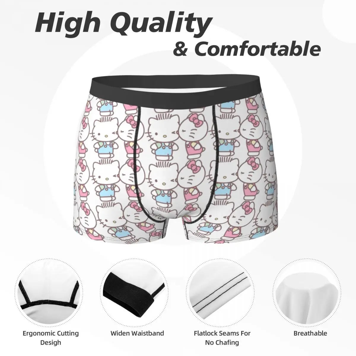 Hello Kitty Cartoon Bella biancheria intima maschile Mutandine Stampa Boxer elastici Pantaloncini di qualità Slip Taglie forti