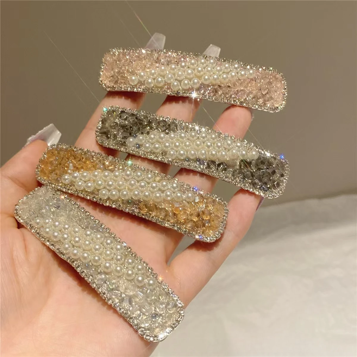 Новая заколка для волос с жемчугом и кристаллами, квадратная милая заколка для волос с жемчугом для женщин и детей