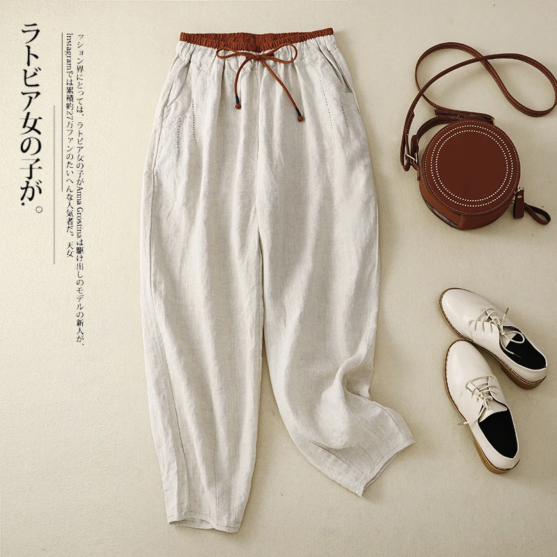 

2023 Summer New Vintage Cotton Linen Casual Pants Women's Loose Wide Leg Pants