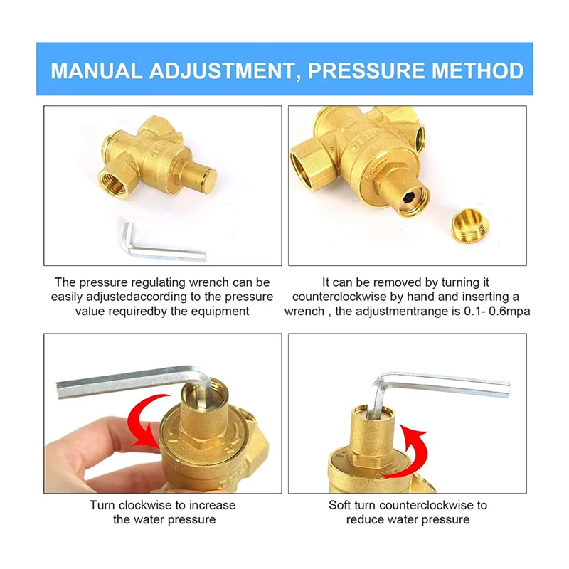 3X Water Pressure Regulator 1/2 Inch With Gauge, Hardness Brass, Adjustable Water Pressure Reducing Valve Water