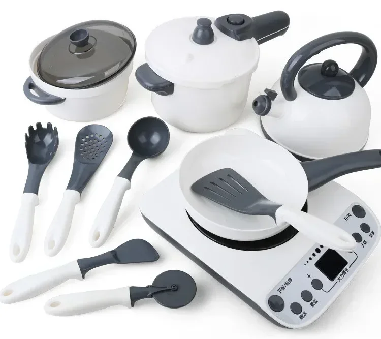 Maison de jeu, jouet, simulation de cuisine, cuisinière à Induction, bouilloires, effets sonores, ensemble de jeu lumineux LED, accessoires cadeaux de haute qualité