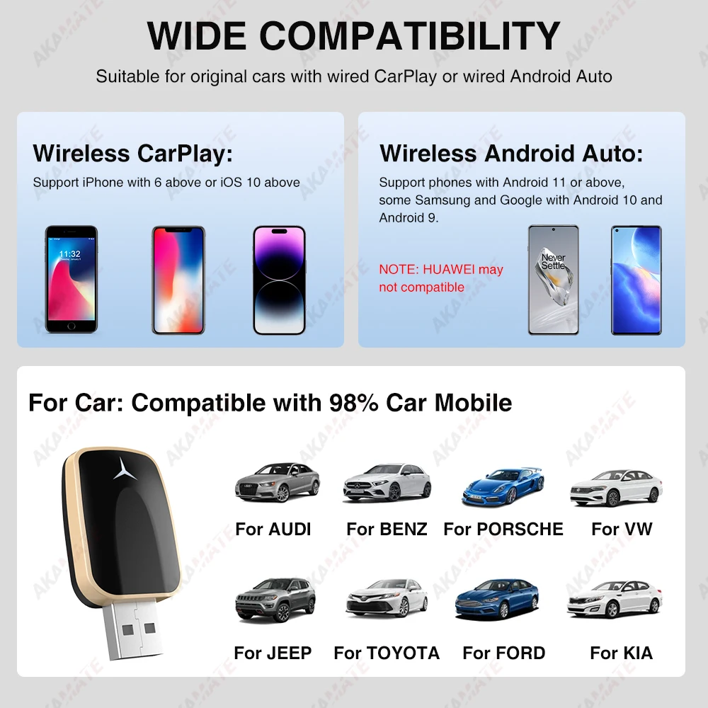 2IN1 محول CarPlay Android Auto اللاسلكي للسيارة مع CarPlay السلكي Android Auto Car Radio Plug and Play USB Type-c Dongle