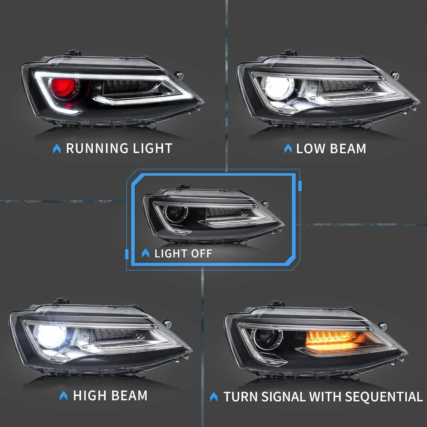 Projector Led Headlights Compatible with Je-tta 2012-2018 (NOT Fit GLI Models) Demon Eyes+Swithchback, Need D2H/ D2S Bulbs