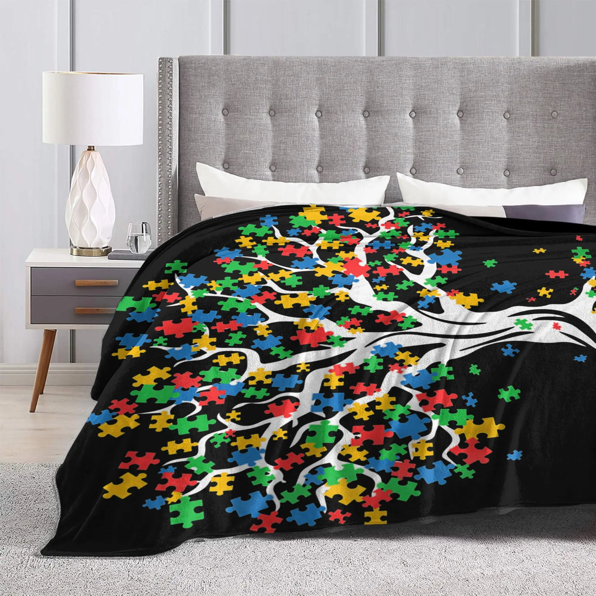 Tree Of Life Autism Awareness Month Fuzzy Blankets Funny ASD Supporter Gift Funny Throw Blankets for Home 200x150cm Bedspreads