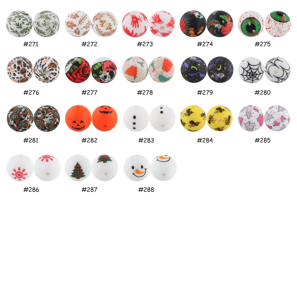 

50/100pcs New 15mm Christmas Tree Spider Web Printed Silicone Bead For Jewellery DIY Bracelet Necklace Keychain Etc Accessories
