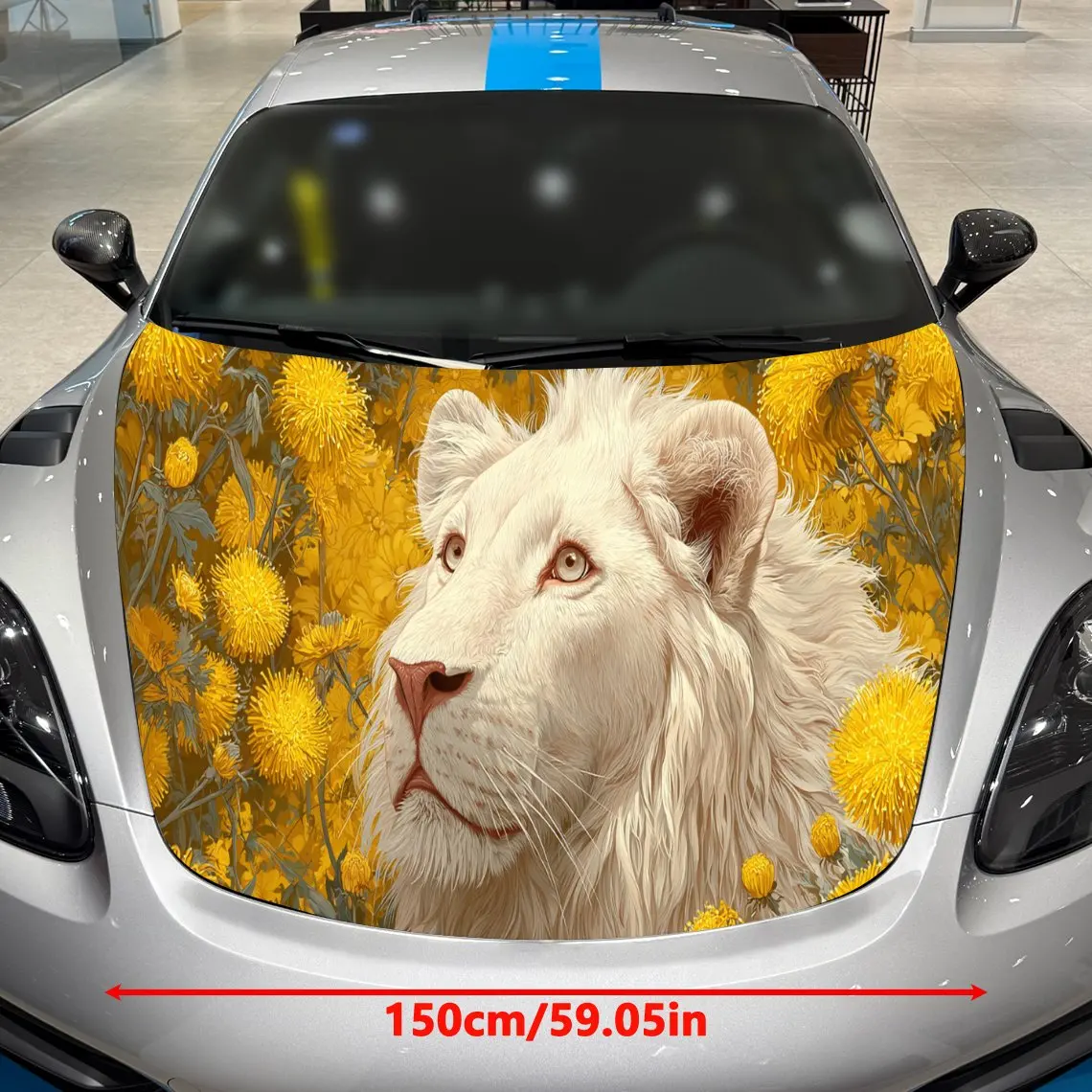 Floral White Lion Car Hood Stickers - Self-Adhesive, Waterproof and Durable Vinyl Wrap, Decorate And Protect Your Car - The Gift