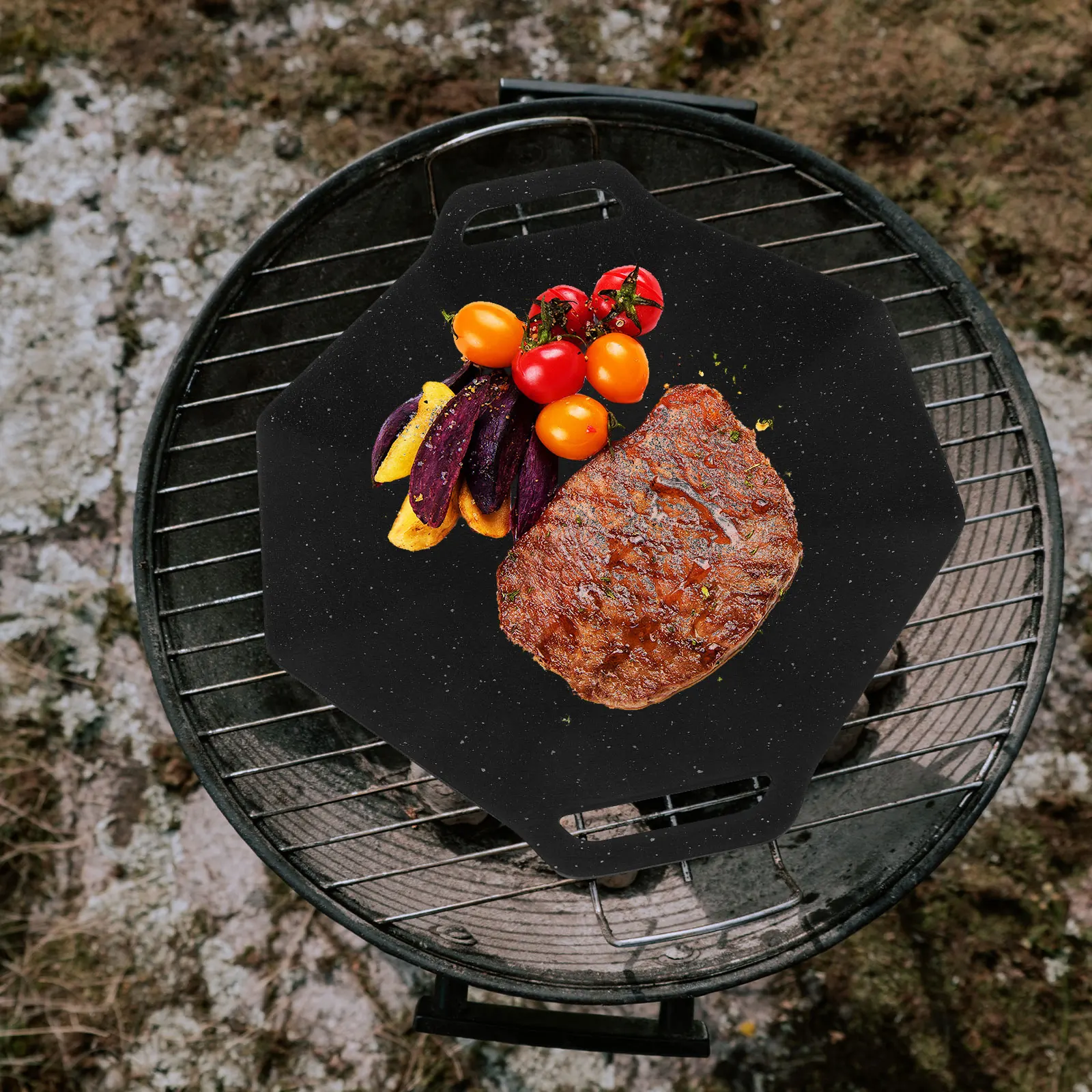 

Portable Camping BBQ Plate 34cm Nonstick Grill Pan Outdoor Stainless Steel Grilling Steak Pizza Vegetables Fish