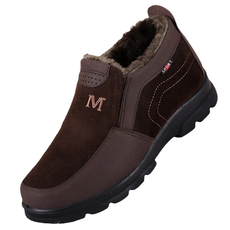 Warm cotton shoes with plush lining for middle-aged and elderly men, softnon-slip shoesseniors, casual men's thick-soled