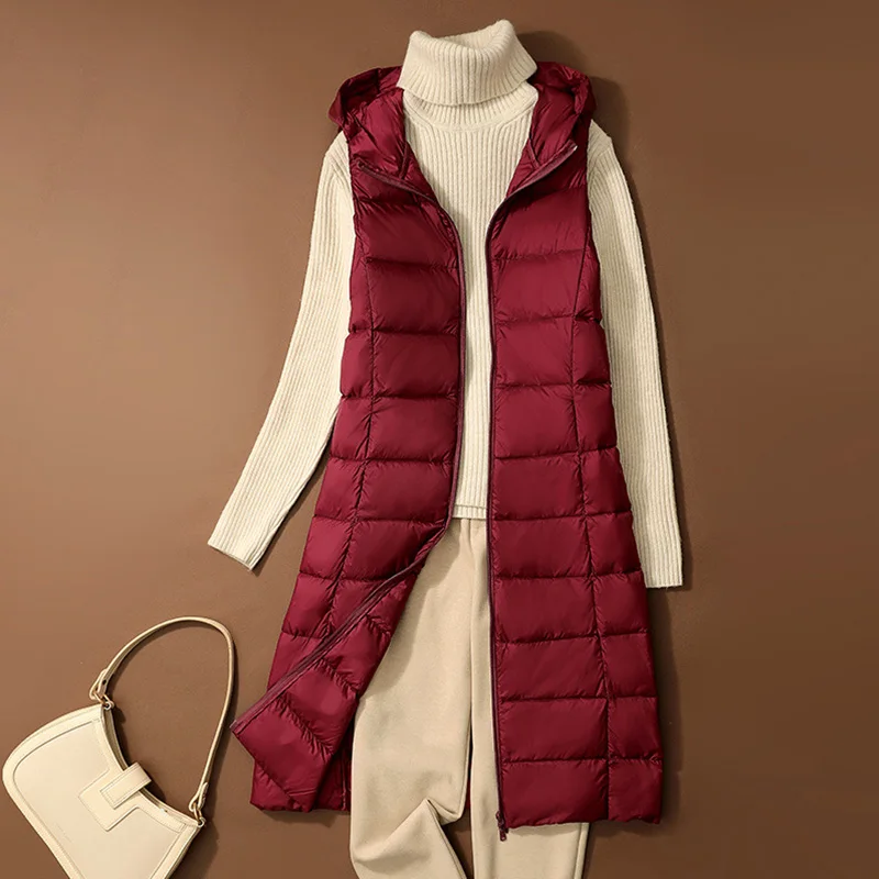 SEDUTMO Autumn Long Duck Down Vest Ultra Light Thin Hooded  Jacket Women Winter Feather Warm Basic Casual  Waistcoat ED2061