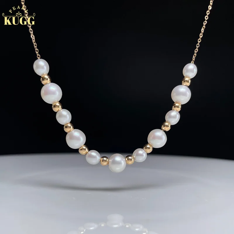 

KUGG PEARL 18K Yellow Gold Necklace 4+6mm Natural Freshwater Pearl Necklace for Women Fashion Multi Style Design High Jewelry